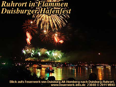 Ruhrort in Flammen, Feuerwerk Hafenfest Duisburg am Rhein.